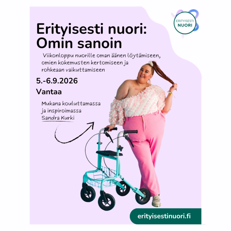 Kuvassa Sandra Kurki joka seisoo ja nojailee rollaattoriin.